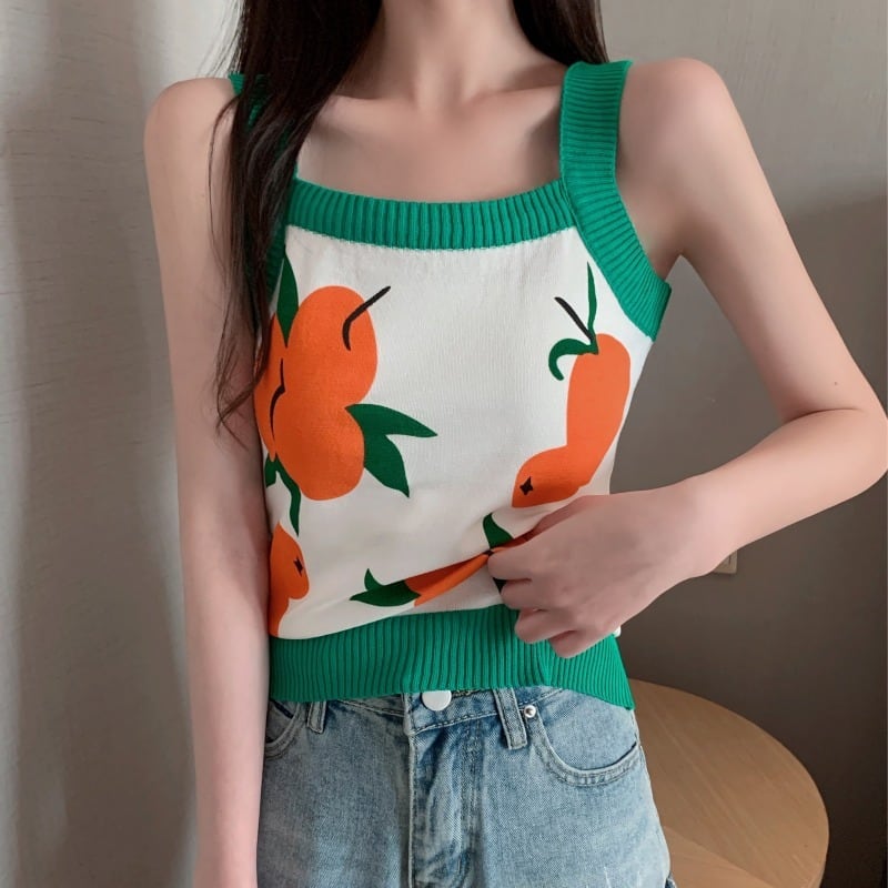 ニットサマースリムカラーノースリーブトップス 夏物 ハンチェンe8718686091