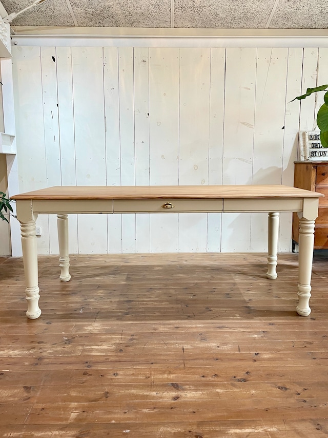 オーク材ターンドレッグダイニングテーブル “ファーマーズ”(アンティーク調ろくろ足テーブル) W1400〜2400 4〜8人掛け 引き出し付きダイニングテーブル