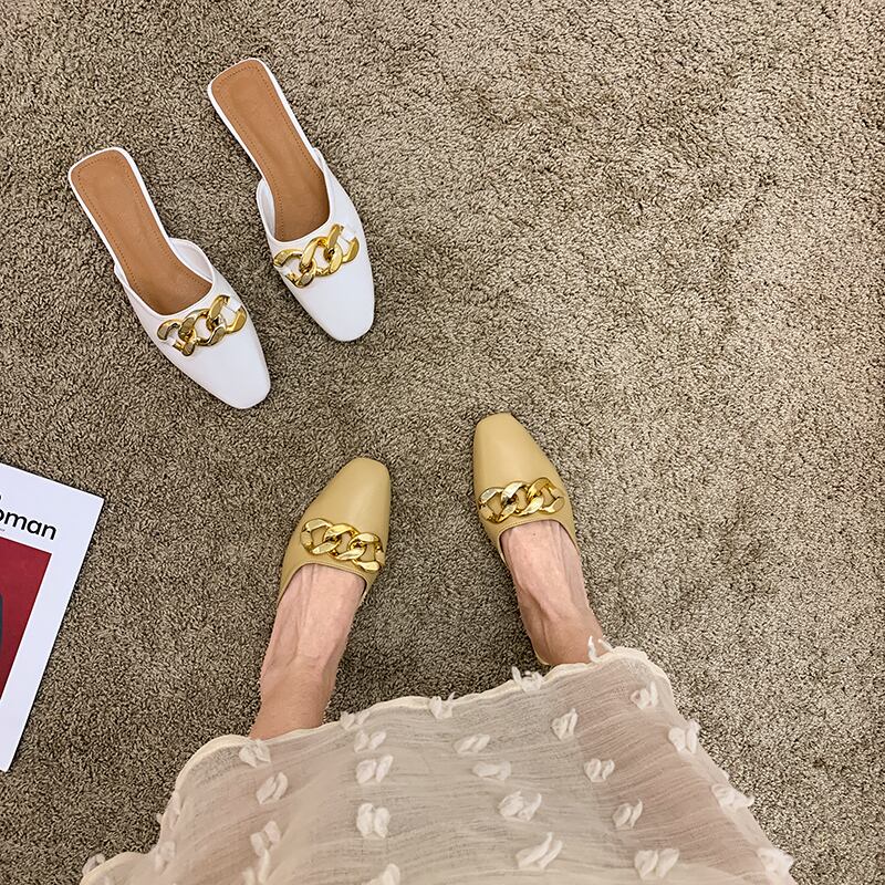 サマーソリッド カラーメタルミュール 靴 シューズ 夏物 ソリッドカラー フェイクシューズ25725017034