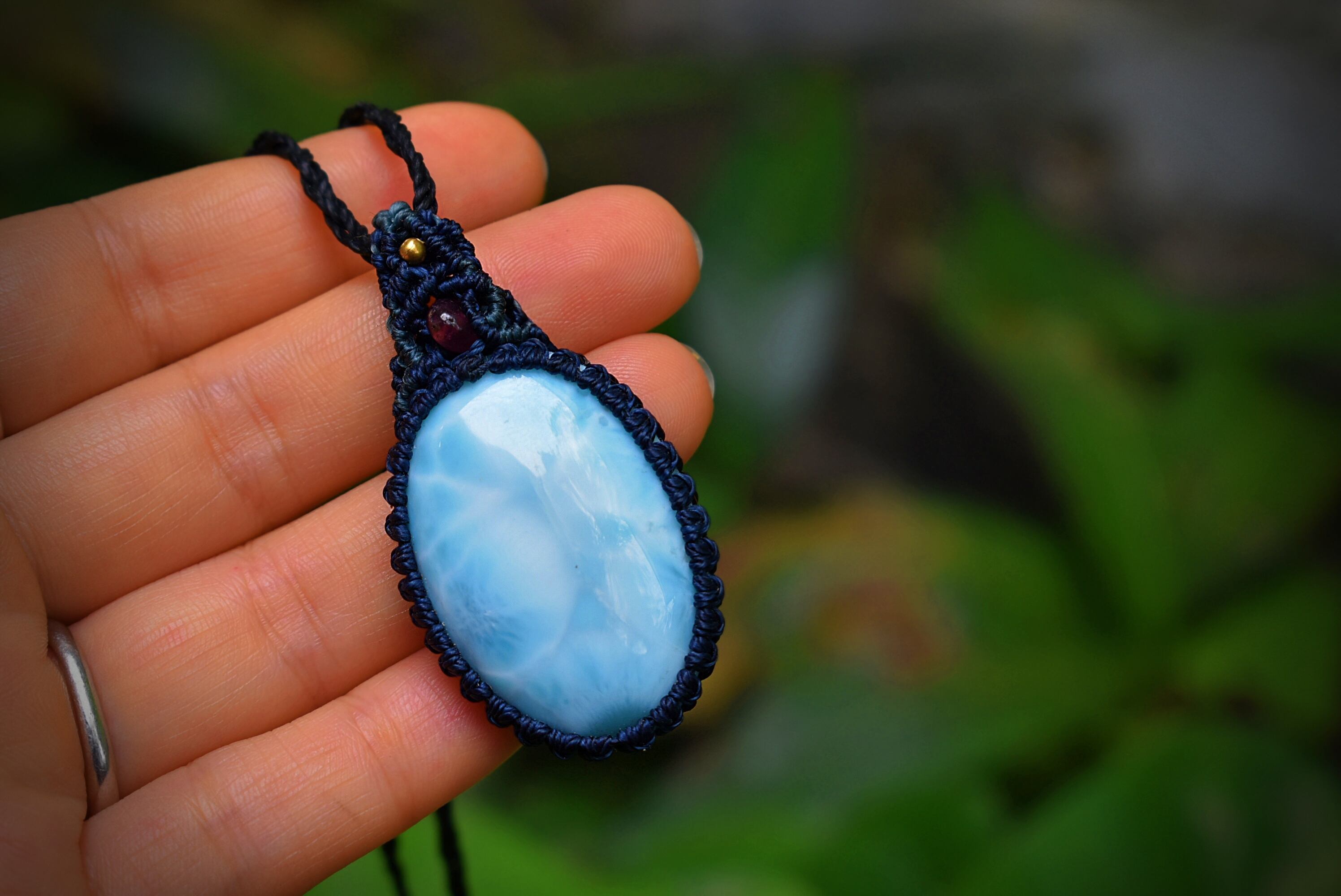 海の波風模様★ラリマー★マクラメペンダントlari007