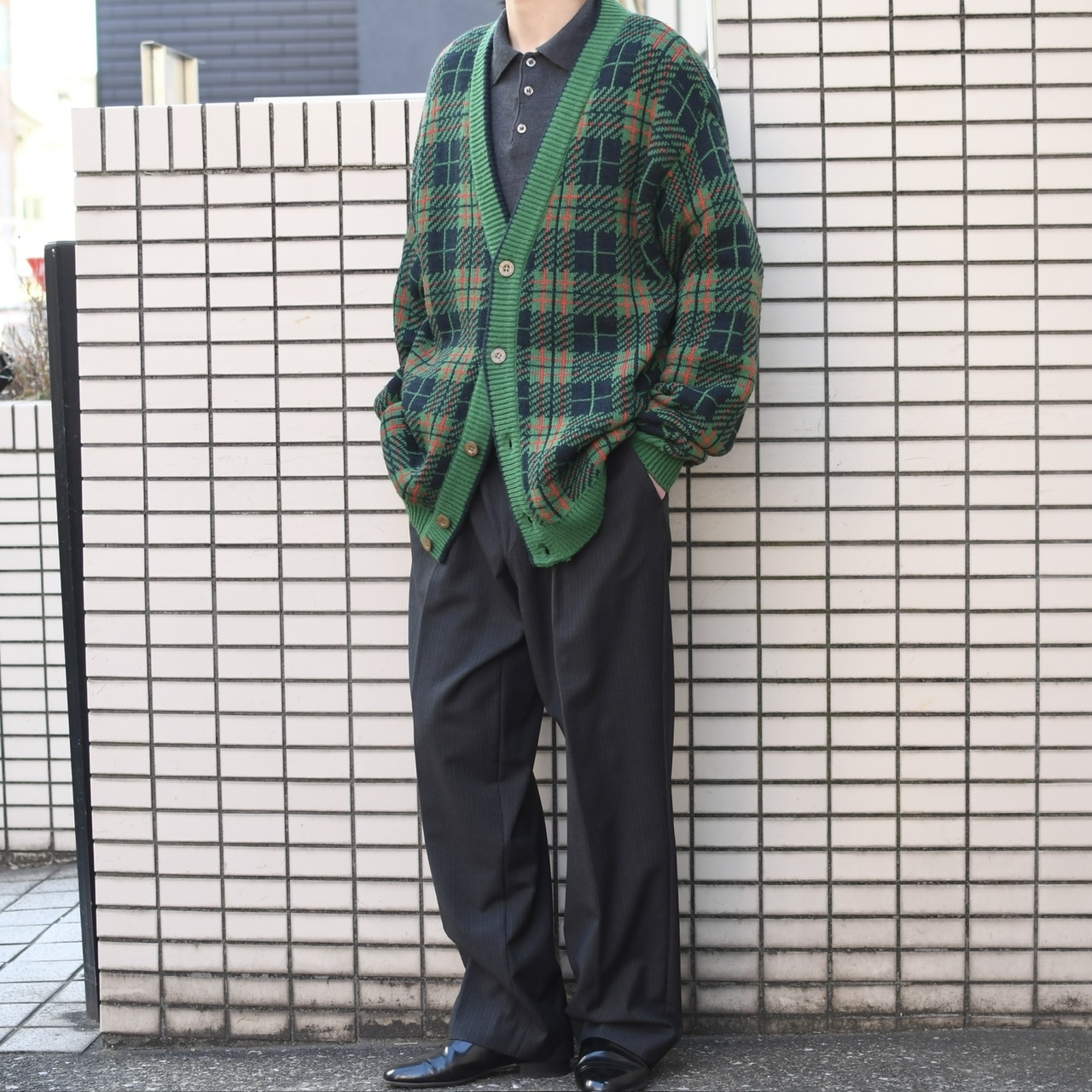 design tartan check cardigan green