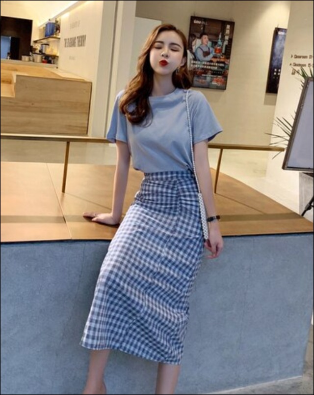 【送料無料】 スカート レディース 韓国ファッション 夏用 チェック柄 カジュアル ハイウエスト 華やか