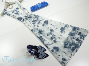 ★15号（ＸXL）☆水墨画風シックなシフォンプリントのワンピース(OPN5291)