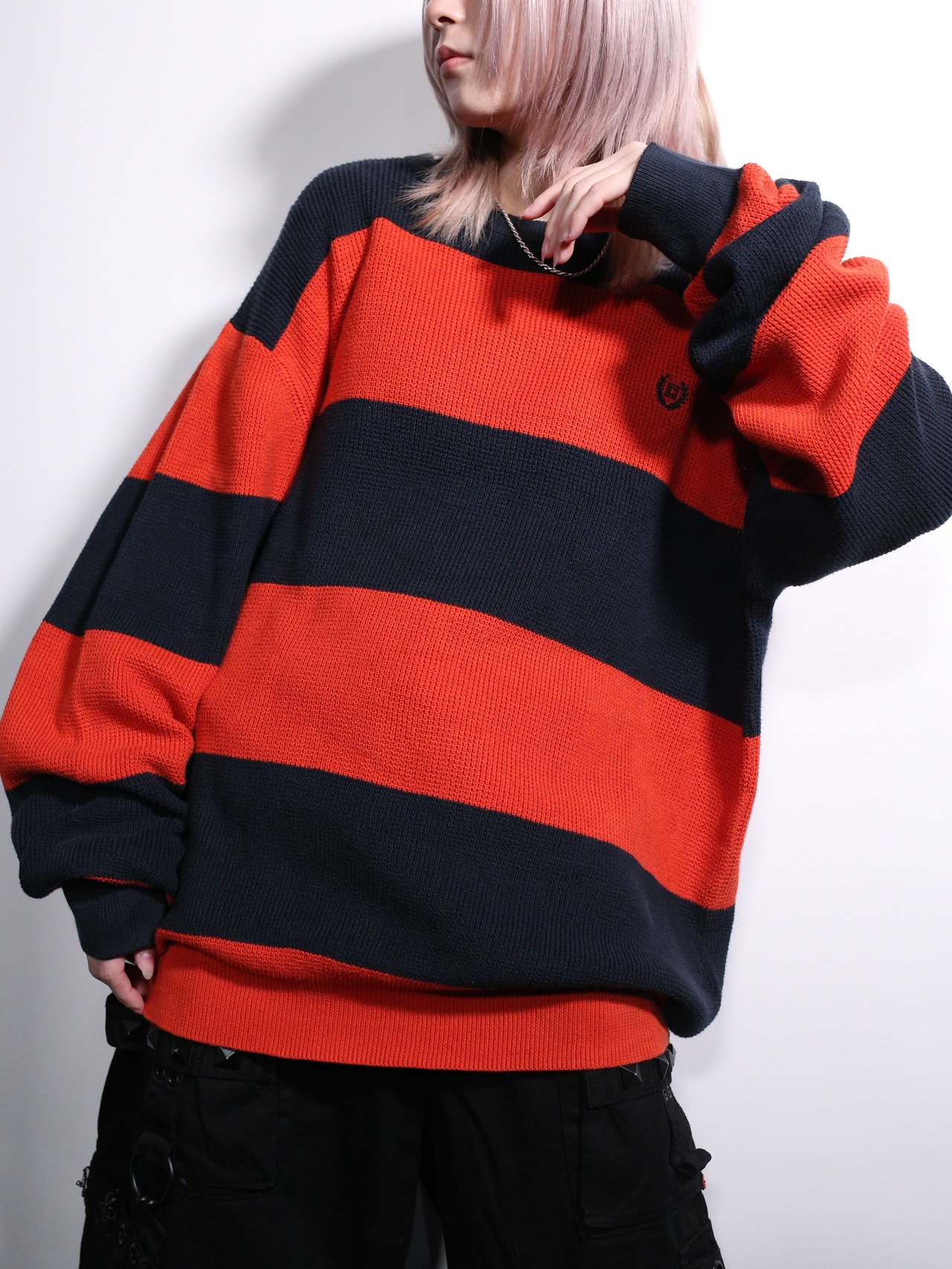 "CHAPS" orange × black good coloring cotton knit - 1
