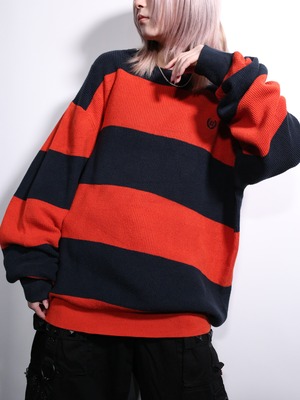 "CHAPS" orange × black good coloring cotton knit