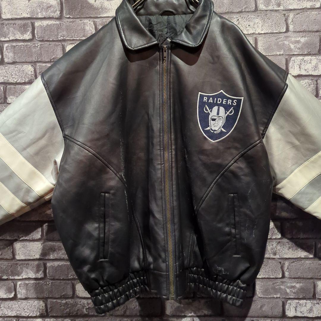 80´s raiders starter XL スタジャン レザー-