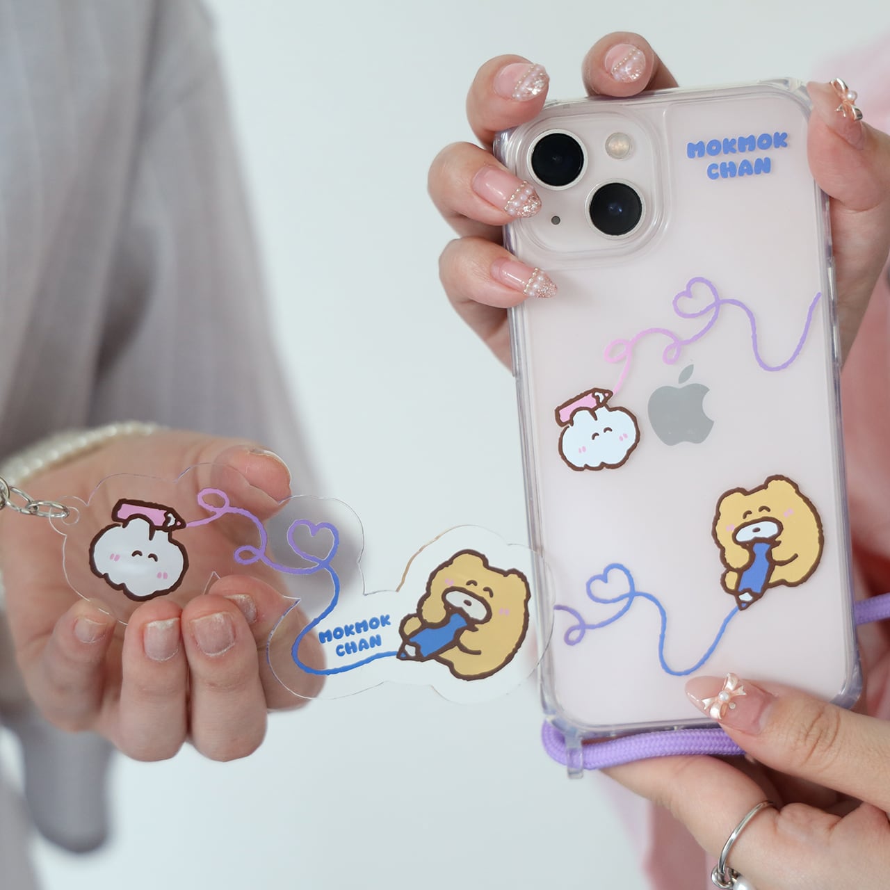 なでウサ＆くまのつながるiPhoneケース(ストラップ2色セット)(MK-481