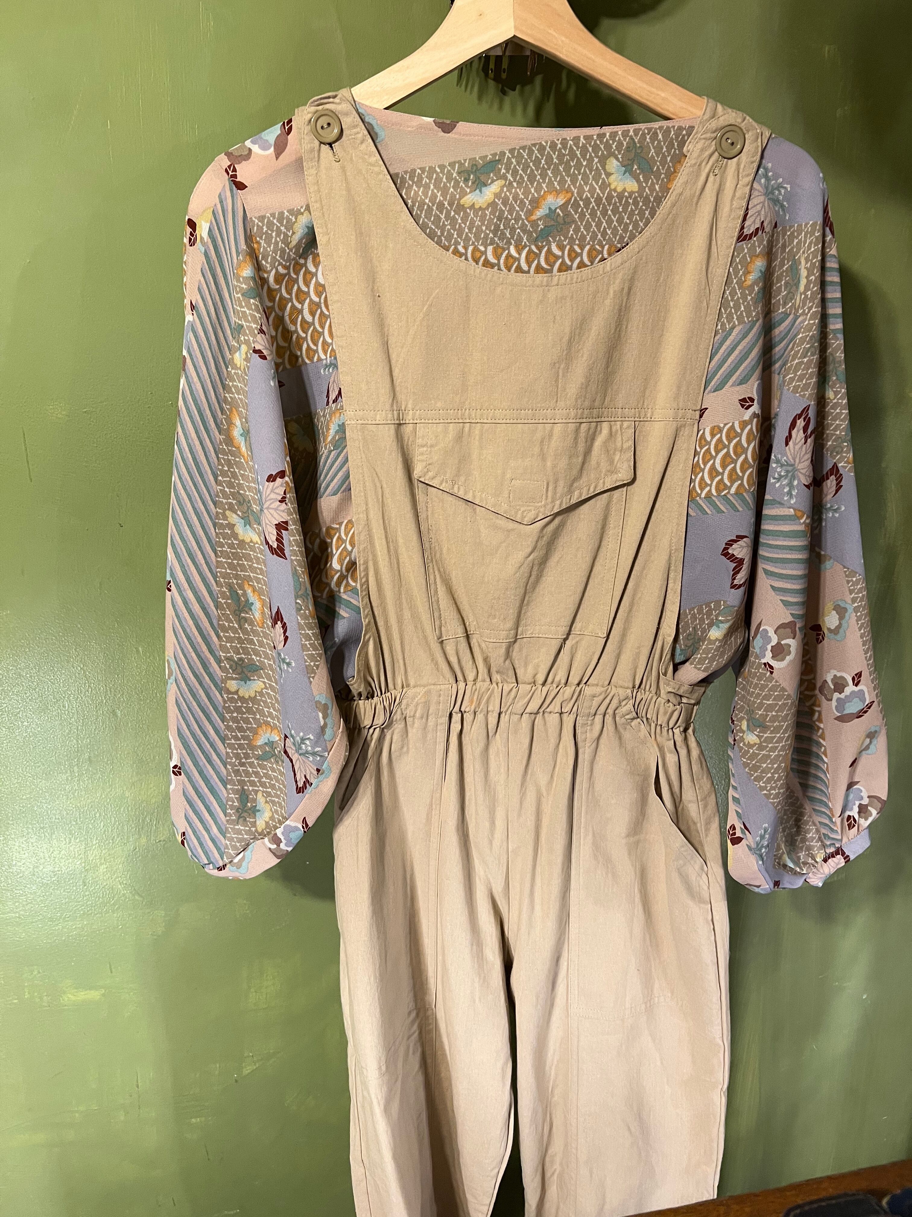 Dead stock simple cotton sleeveless beige jumpsuits ( 未使用 