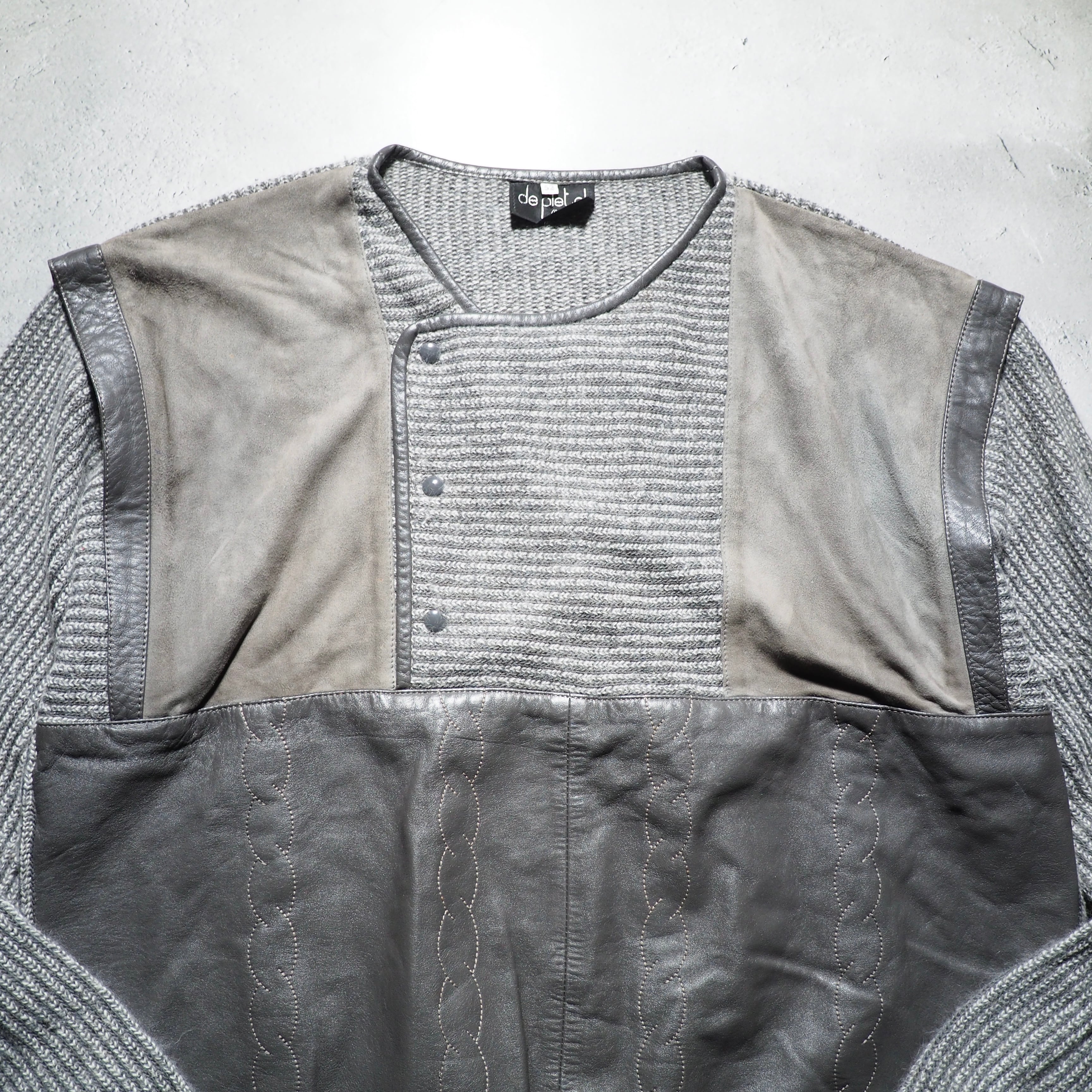 1980 - 90s " 変形 - Deformation " suede leather  switching vintage loose knit (made in Italy)