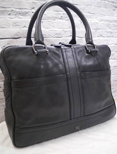 28万美品★BURBERRY PRORSUM バーバリープローサム 男女可 A4対応 ビジネス可 大容量 ボストン型 レザー バッグ 黒★ 希少な大容量モデル♪