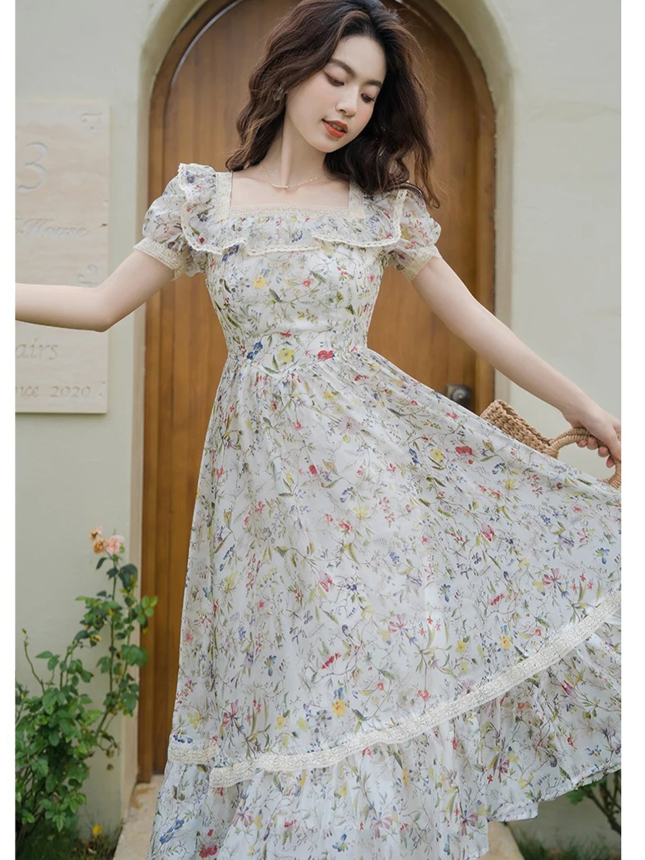 【0064】Colorful Small Floral Pattern Short Sleeve Dress