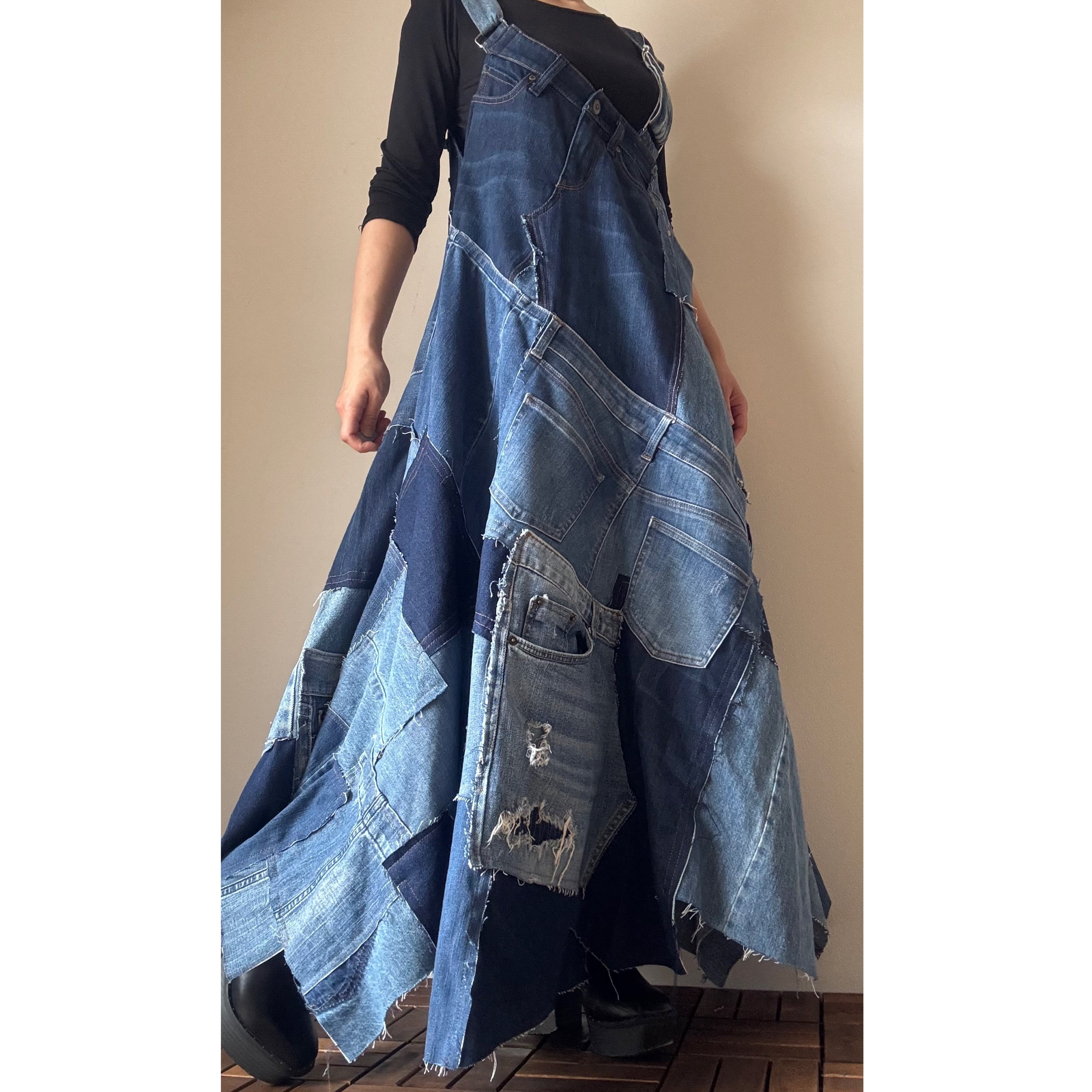 No.018 古着リメイクデニム ジャンパースカート 一点物 ボリューム