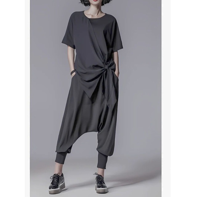 Knot detail draped crew neck T-shirt C1093