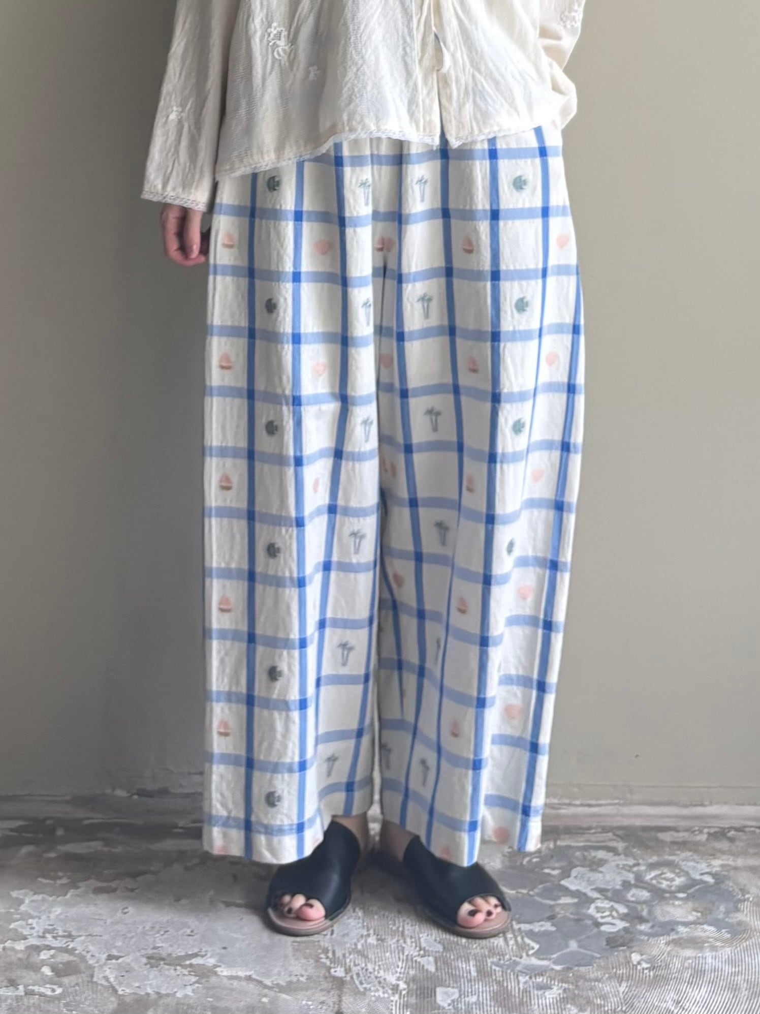 週末セール【人気完売品】qiri キリ　 marine check パンツ qiri】marine check gather pants［6301PT010261］キリ | 余韻の時間