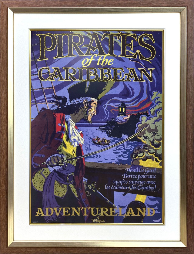 ディズニー テーマパーク「カリブの海賊 1991」展示用フック付額装ポスター
