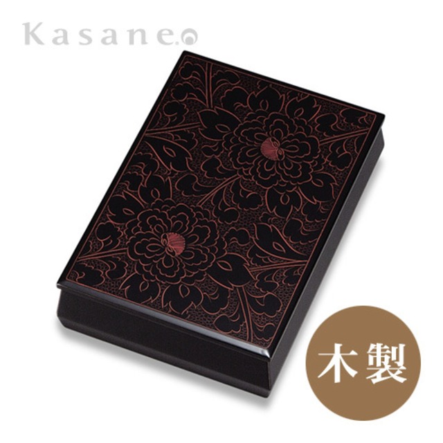 手許箱 黒 牡丹彫