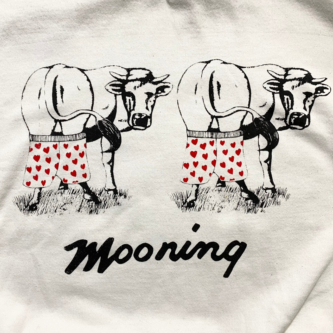 old cow print sweat shirt “mooning”