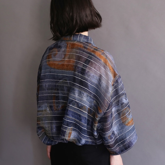 wrinkle fabric art pattern h/s big see-through shirt
