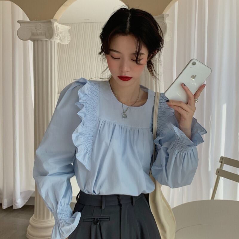 ジャケット スプリングオータムシャツ ブルー ロング 春物 秋物 萌量不足29186348698