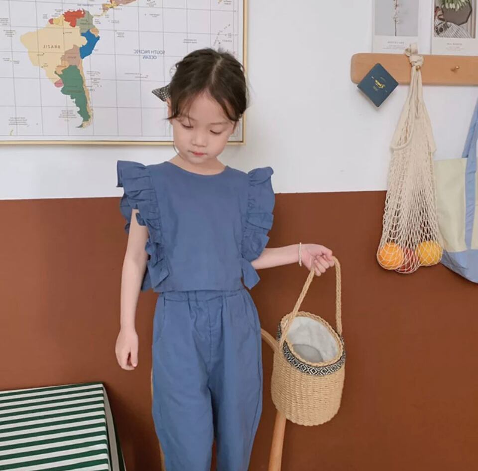バッグリボンセットアップ…..海外子供服 女の子 フリル プチプラ サマー