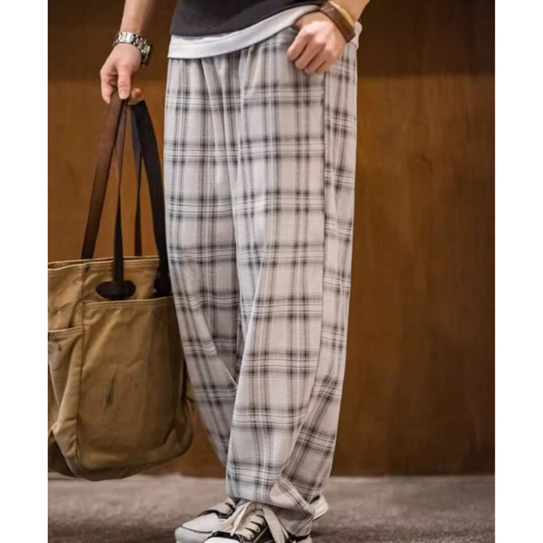 チェック柄ワイドレッグパンツ A19187