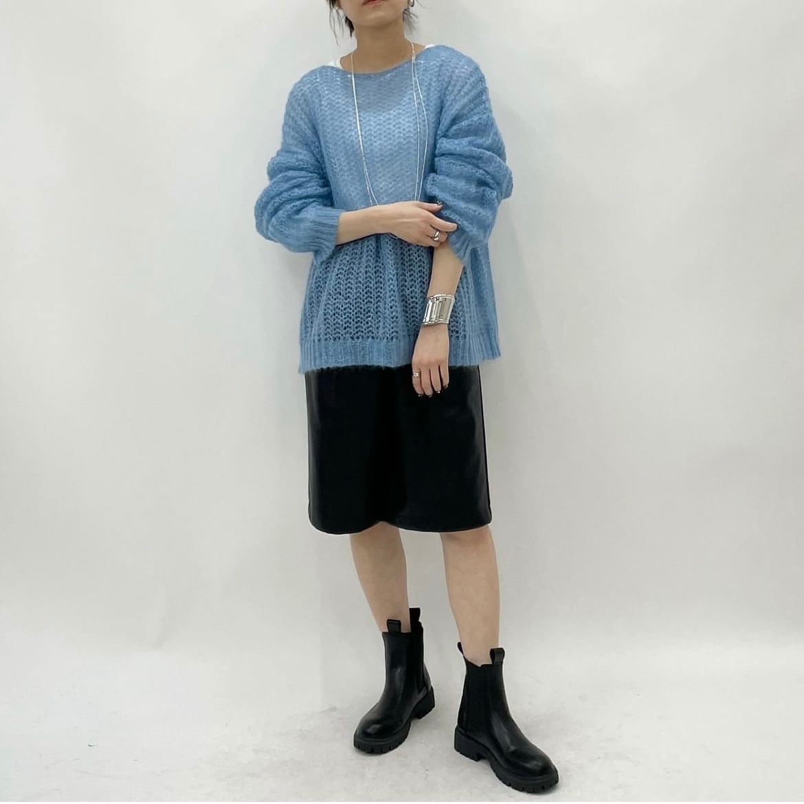 FRAY I.D★極美品★モヘア混畦編みニットガウン ブルー FRAY I.D - FRAY I.D☆極美品☆モヘア混畦編みニットガウン ブルーの