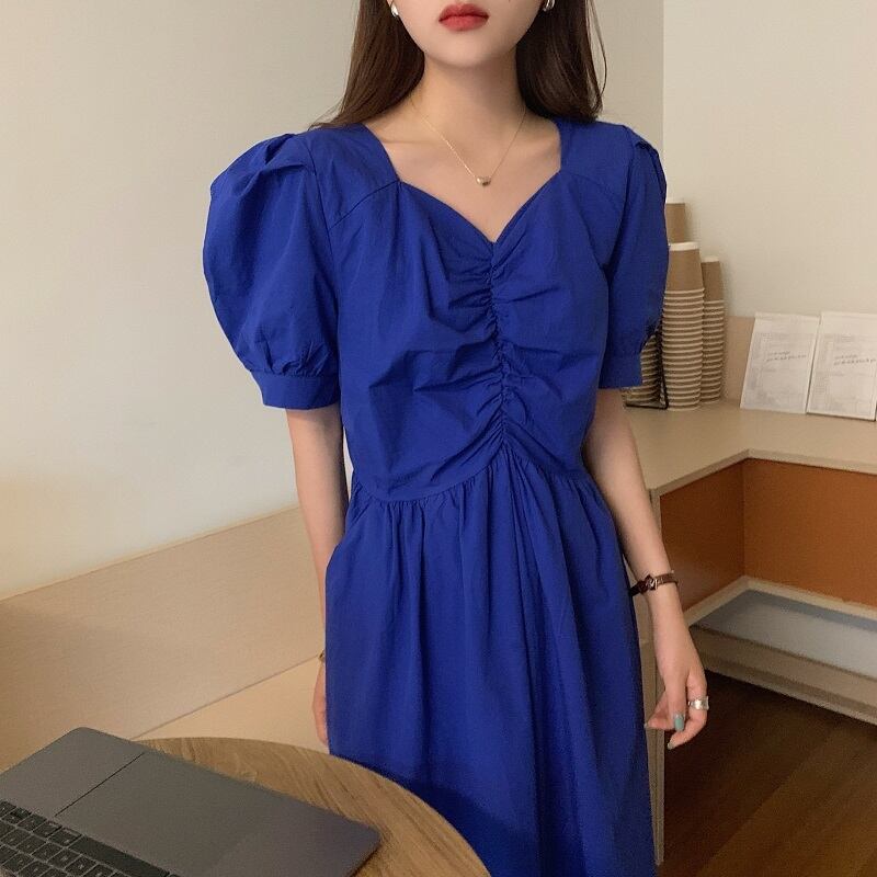 スリーブドレス サマーウェストVネック薄手Aラインスカート 夏物 ビッグFスモールZ韓国57113892053