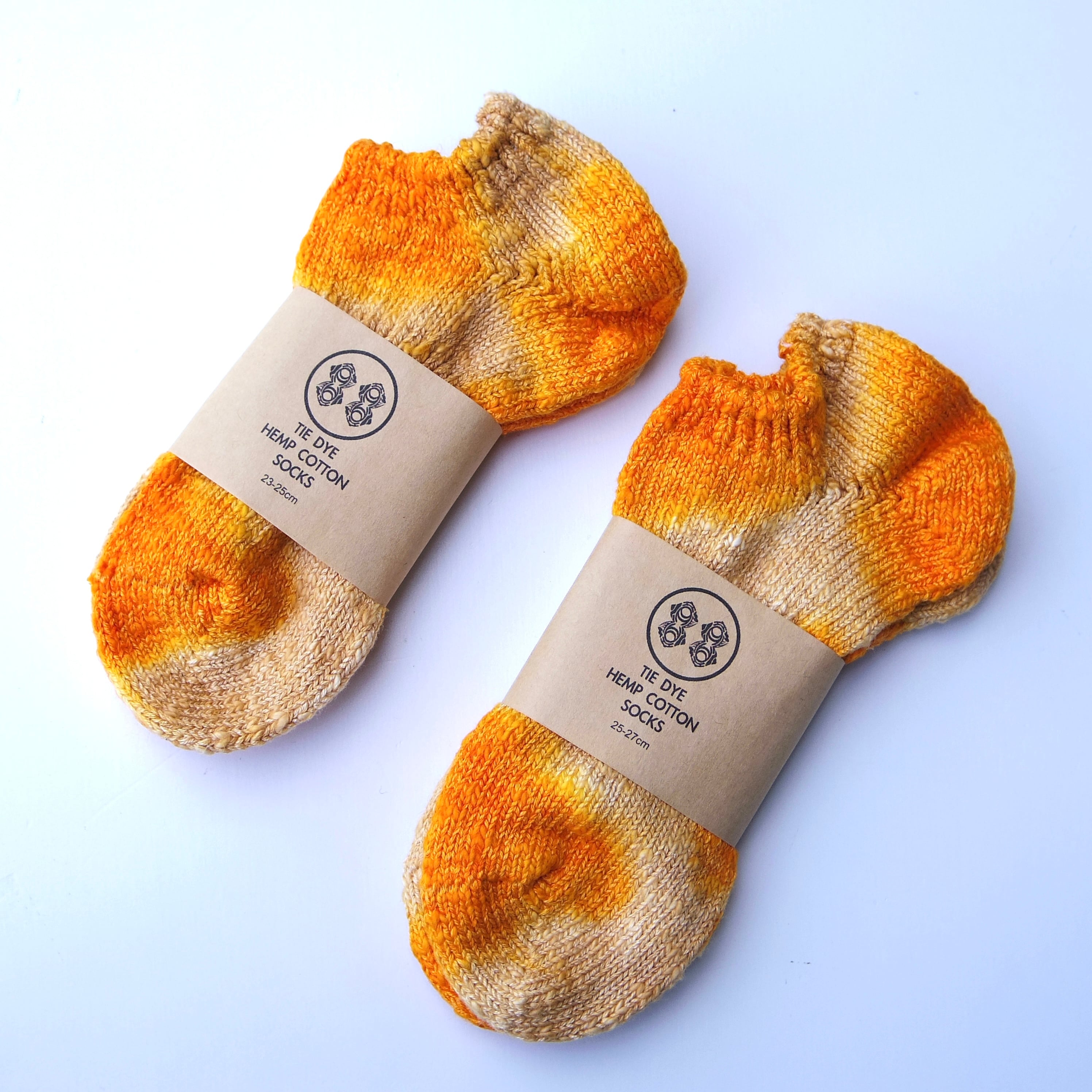 TIE DYE HEMP COTTON ANKLE SOCKS / タイダイ ヘンプコットン アンクルソックス 23-25cm/25-27cm 《Orange》
