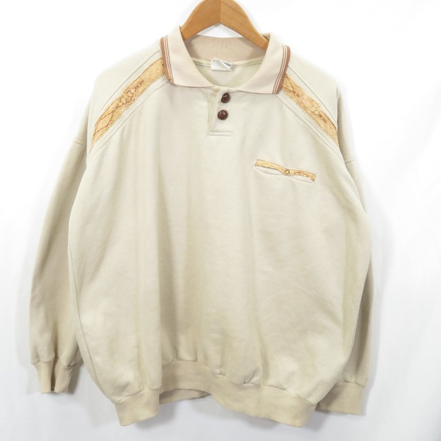 70s 80s CITYSCAPE カナダ製 ネイティブ柄レザーライン 襟付き トレーナー sizeXL/1104