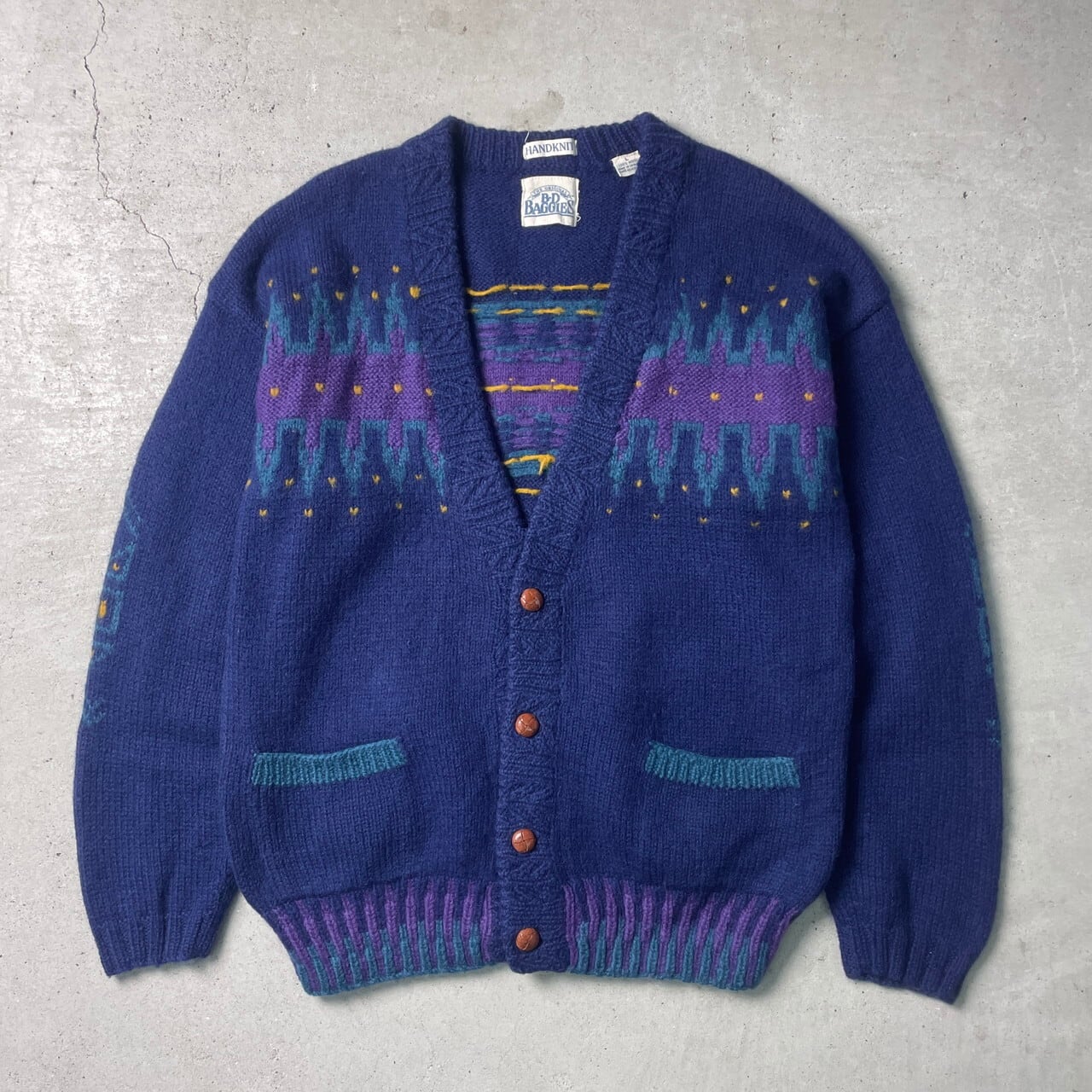 90年代 B.D.BAGGIES ウールニットカーディガン ハンドニット メンズL  