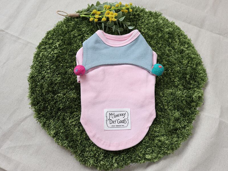 ポンポン襟Tシャツ S ~ XL 2color  /  犬服 トップス ドッグウェア 春夏 新作 犬の服 犬 猫 小型犬 中型犬