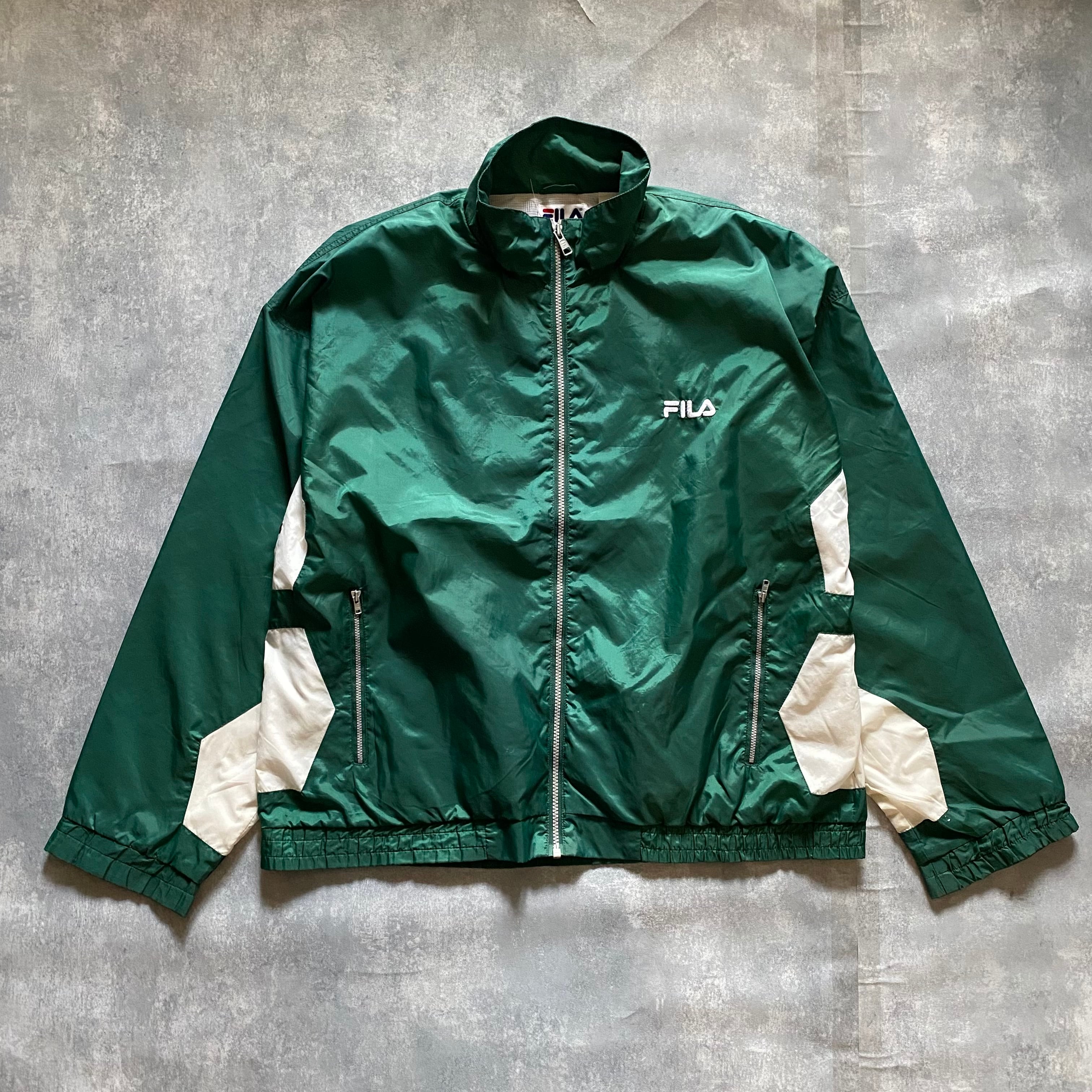 希少　90s FILA オールド　ナイロンジャケット　緑　バックロゴ　L〜XL