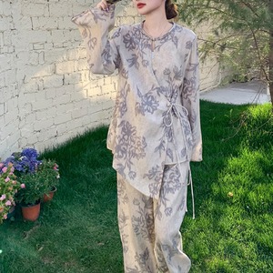 Retro floral design tops and pants set S748