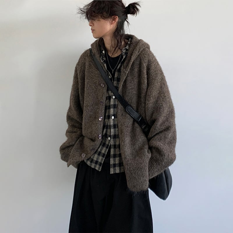 jiwuusフード付きニットカーディガン | mblueshop