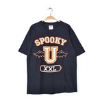 90s SPOOKY U ヴィンテージTシャツ コウモリ スカル ハロウィーン ブラック HANES ヘビーコットン 袖裾シングル メンズXL 古着 @BZ0349