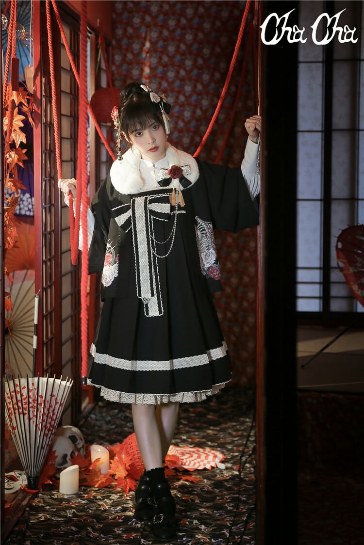 ロリータファッション NyaNya 和風 ミドル丈ジャンパースカート 