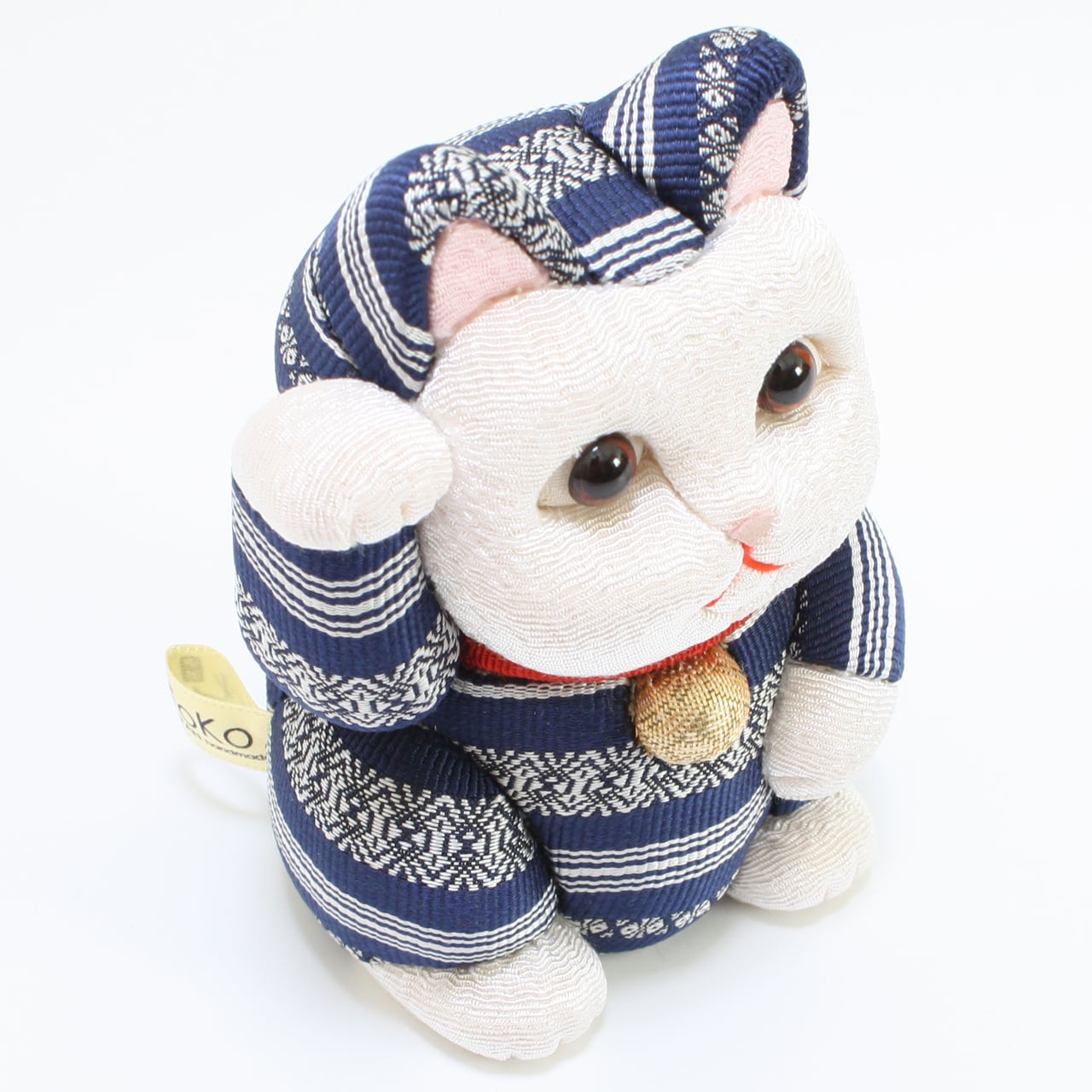 縁起物 木目込み招き猫 博多織 青（小）座布団付 柿沼東光作 日本製