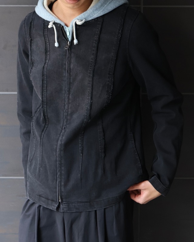 Fringe design crew neck zip blouson