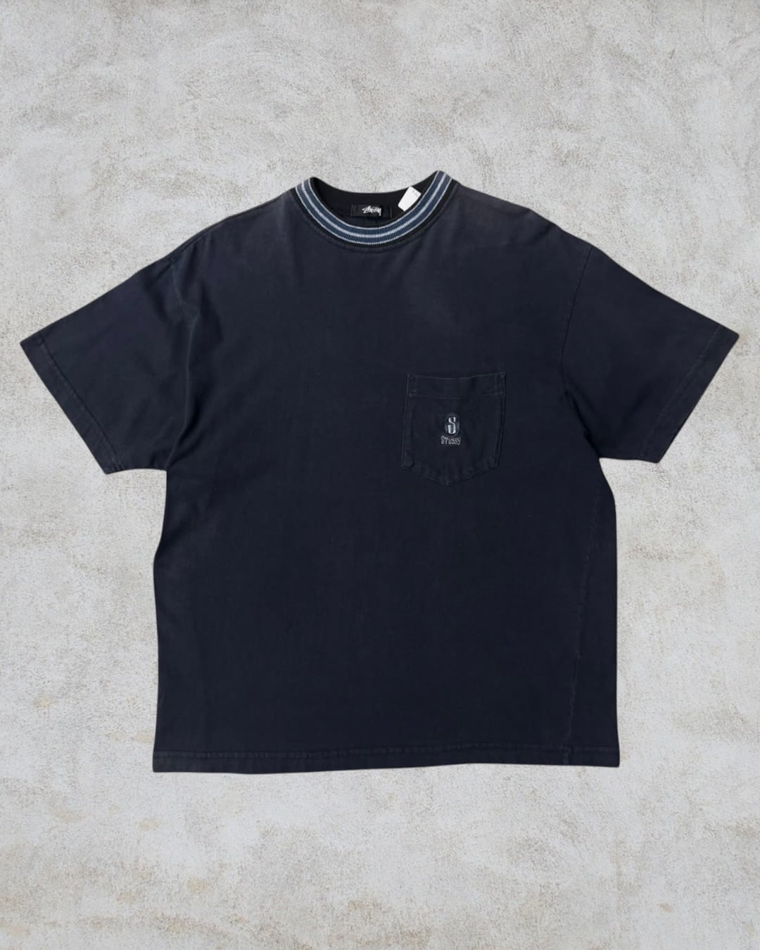 OLD stussy モックネック ポケットTシャツ XL 80's~90's old stussy Mock Neck Design Tee “黒タグ“ “モックネック