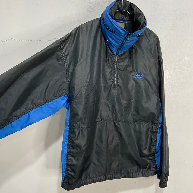 80s NIKE ハーフジップナイロンプルオーバー 紺タグ ブラック L ナイキ