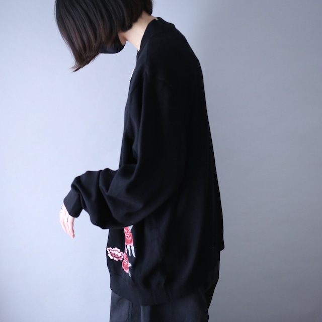"薔薇×刺繍" asymmetry design zip-up mode knit jacket