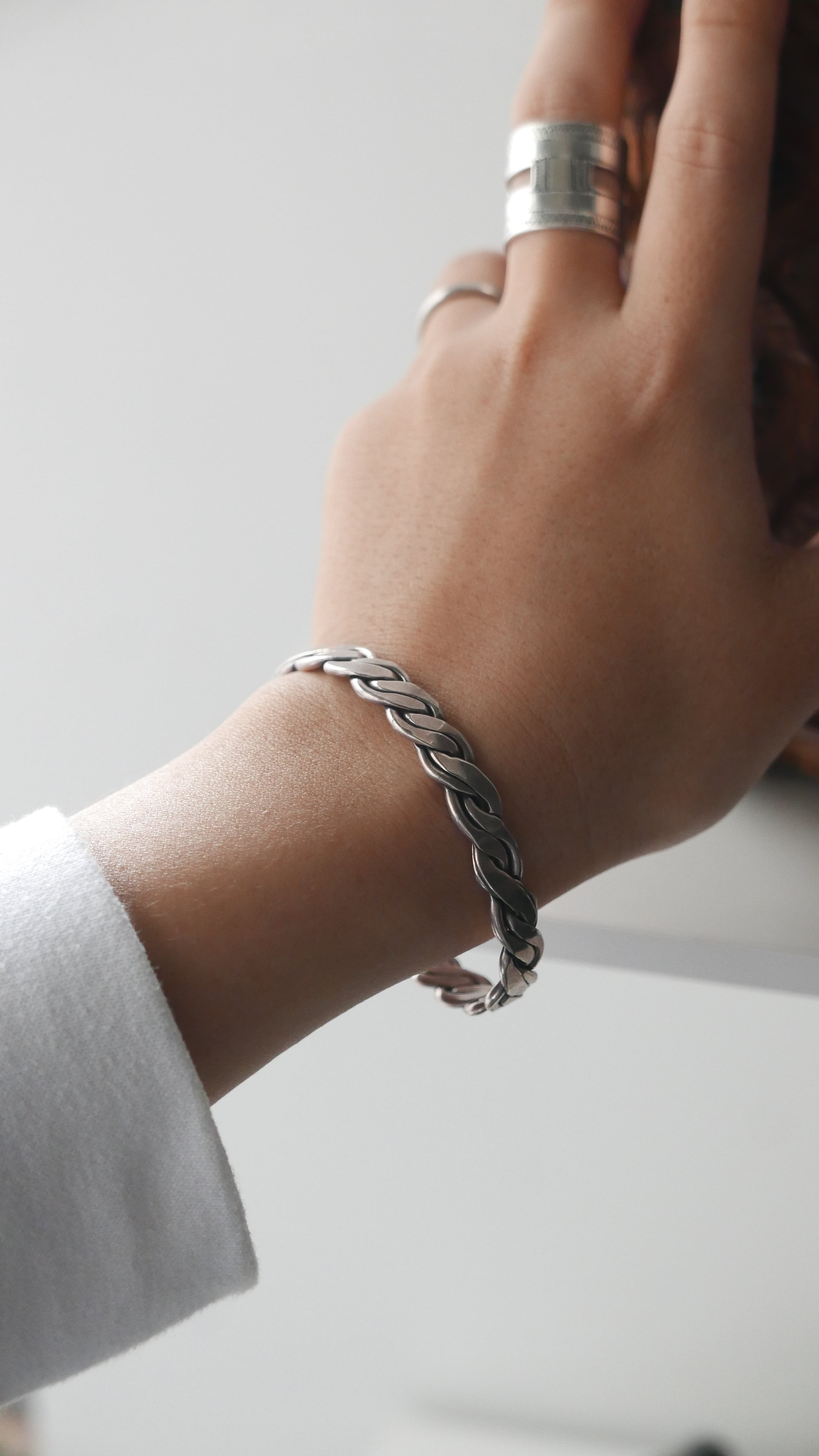 vintage silver bangle " flat braided "