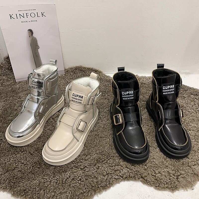 ショートブーツウィンタースタイルベルベットカジュアルベルト バックル 靴 シューズ 冬物 ハーネス フェイクシューズ76510197948