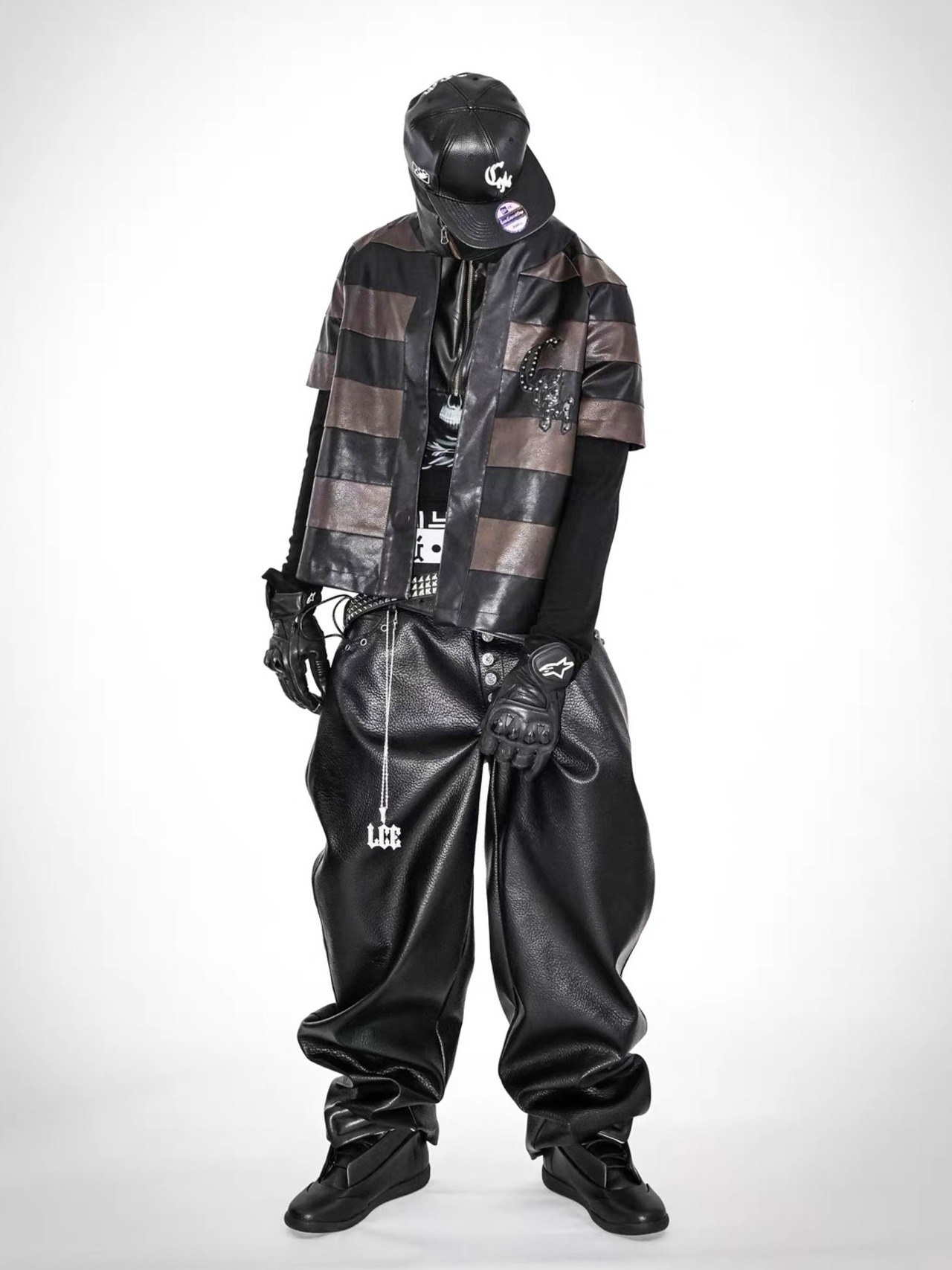 【LoseControlEdge】“CNM” STUDDED SHORT SLEEVE FAUX LEATHER JACKET
