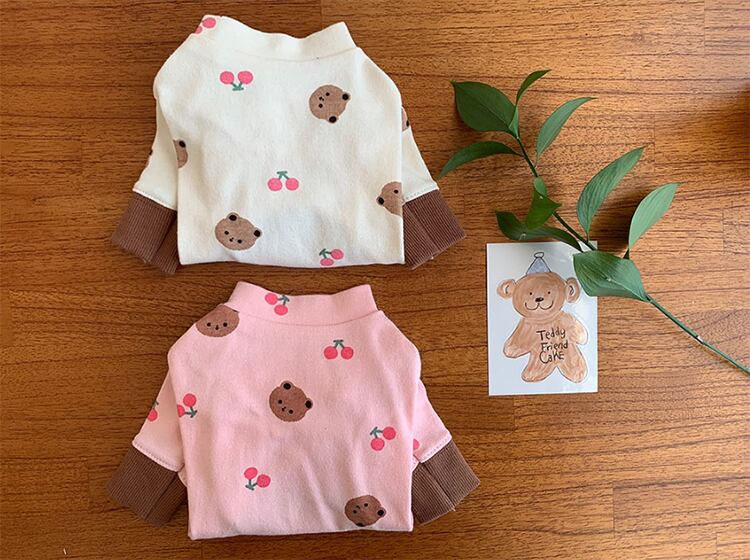 cherry bear all in one XS ~ 2XL  /  S ~ 2XL  /  犬服 新作 オールインワン 可愛い 犬の服 ロンパース ドッグウェア つなぎ ストレッチ 小型犬 中型犬 tsu38