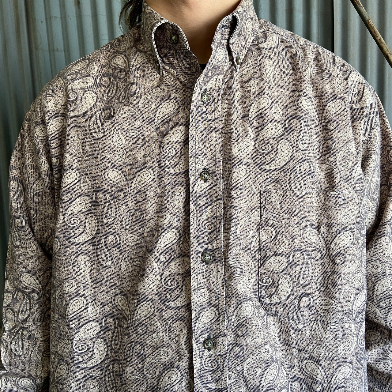Munsingwear 総柄 長袖コットンシャツ メンズM 古着 ペイズリー柄 