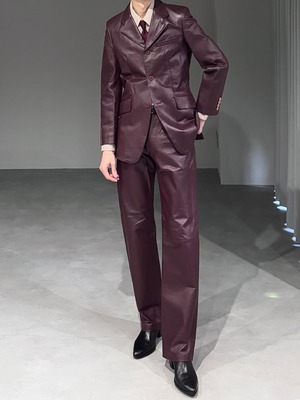 [SETUP] vintage leather suit - single jacket × high waist trousers / burgundy