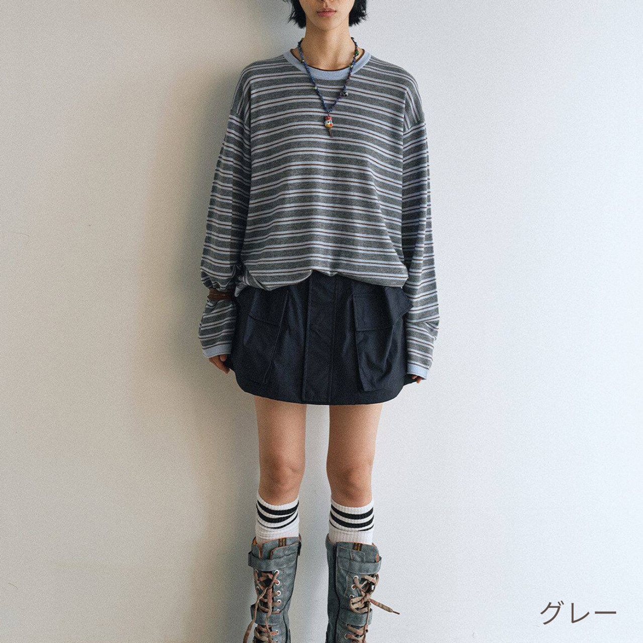 Striped Long Sleeve Crew Neck tops T4309