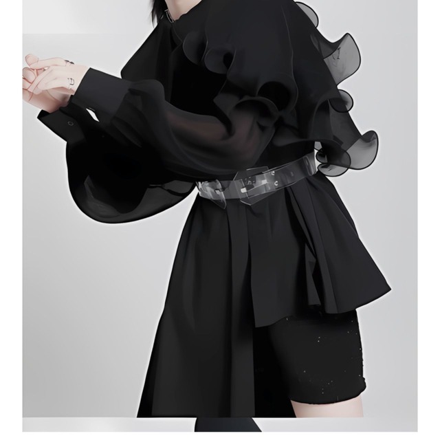 Asymmetric pleated sleeve dress C0197