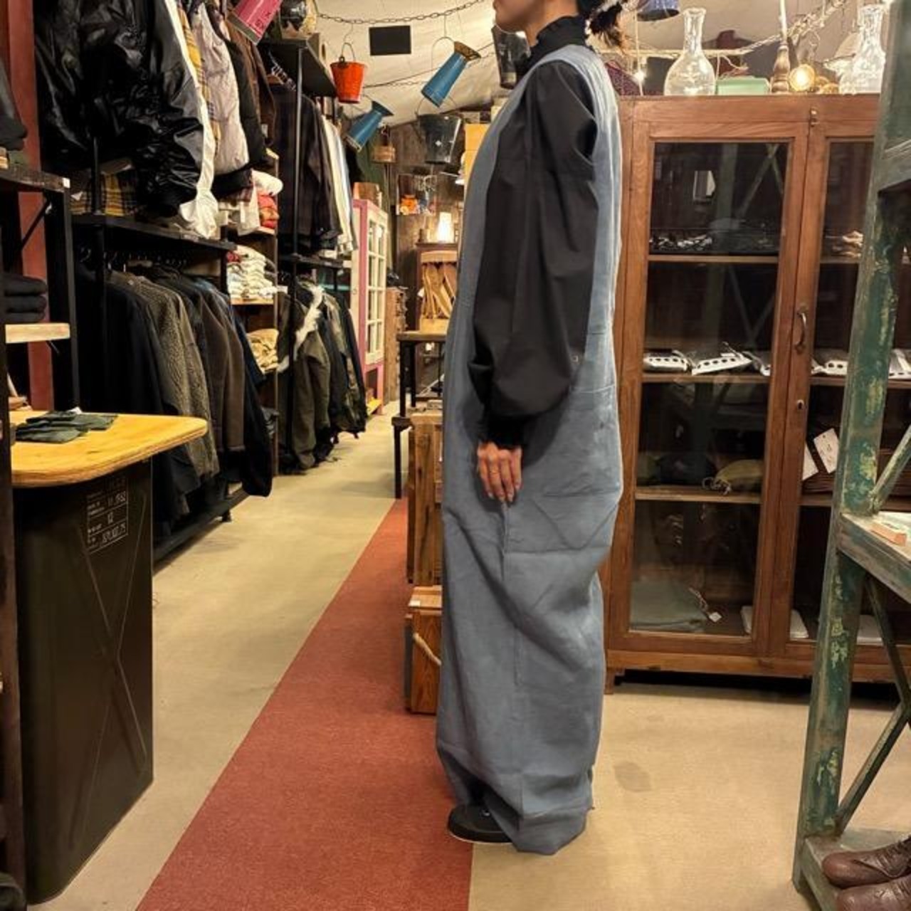 UNIVERSAL TISSU Triple Washed Linen Cotton Wrap Culotte Overalls in Smoky Blue